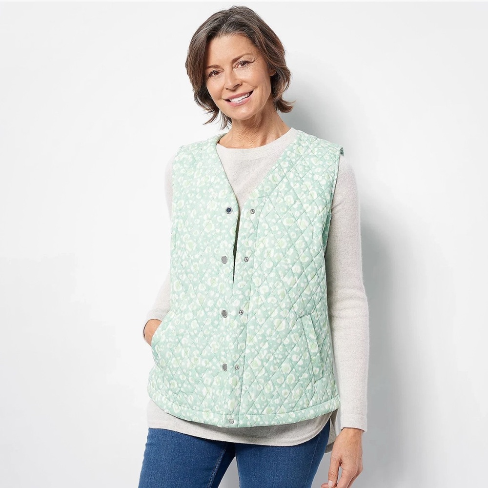 Isaac Mizrahi‎ Live! Quilted Cotton 2X Vest Jacket Pale Aloe New Outdoor